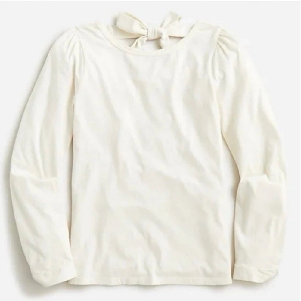 NWT J.Crew Broken-In Jersey Long Puff Sleeve Tie Back Tee In Ivory Size-M I-11